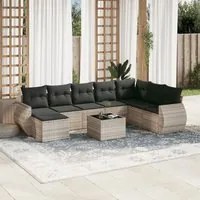 Set Divano da Giardino 9pz con Cuscini Grigio Chiaro Polyrattan 3221771