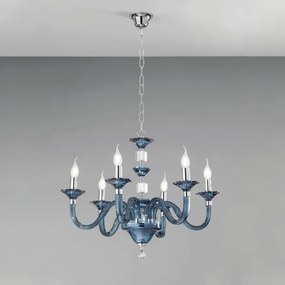 Lampada a sospensione GALA D72 cm in vetro lavorato a mano con dettagli in metallo 6 LUCI OTTANIO