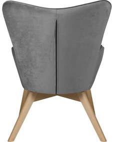 Poltrona con poggiapiedi grigia con rivestimento in velluto Niko – Ropez