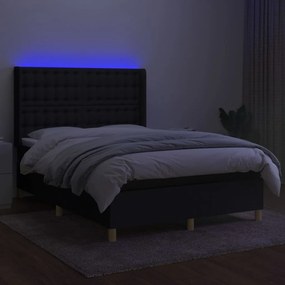 Letto a molle con materasso e led nero 140x200 cm in tessuto