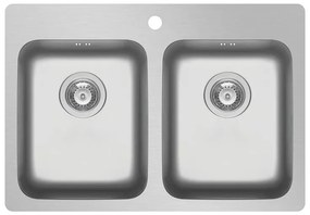 Lavello integrato 2 vasche DELINIA Zeria inox L 52 x L 75 cm argento