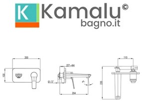 Kamalu - miscelatore lavabo da incasso in ottone finitura lucida | modello nico-260l