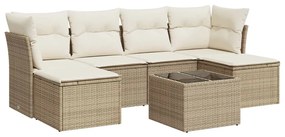 Set divani da giardino 7 pz con cuscini beige in polyrattan