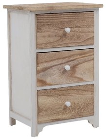 Comodino con 3 cassetti in legno bianco e beige L 40 x H 62 x P 29 cm