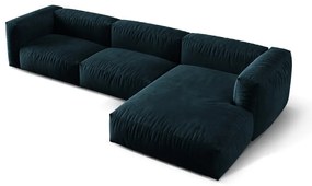Divano angolare componibile blu scuro (con penisola a destra/con chaise lounge) con rivestimento in velluto Martina – Micadoni