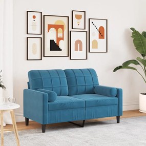 Divano A 2 Posti Con Cuscini Blu 120 Cm İn Velluto /