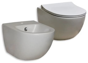 Sanitari color tortora opaco Vitra Sento wc rimless e bidet sospesi