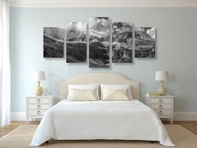 Quadri 5 pezzi – Maestoso paesaggio montano in bianco e nero
