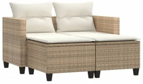 Divano da Giardino 2 Posti con Sgabelli Beige in Polyrattan