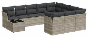 Set divani da giardino 11 pz con cuscini in polyrattan grigio