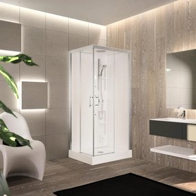Cabina doccia idromassaggio rettangolare PERLA dx 100 x 80 cm con Hammam e miscelatore termostatico silver