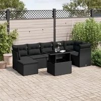 Set Divani da Giardino con Cuscini 8 pz Nero in Polyrattan 3266745