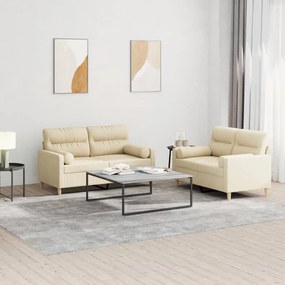 Set Divani 2 Pz Con Cuscini Crema İn Tessuto /