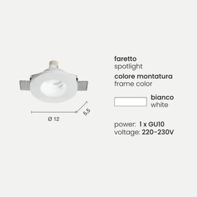 Faretto da incasso rotondo JAZZ in gesso verniciato Bianco D12 cm