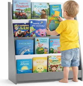 Libreria Montessoriana per Bambini 80x30x88 cm Scaffale in Legno Grigio...