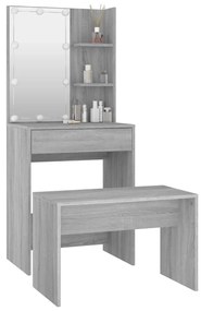 Set tavolo da toeletta con led grigio sonoma legno multistrato
