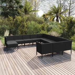 Set divani da giardino 12 pz con cuscini in polyrattan nero