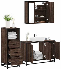 Set Mobili Da Bagno 3 Pz Rovere Marrone İn Legno Multistrato /