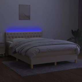 Letto a Molle con Materasso e LED Crema 140x190 cm in Tessuto