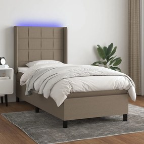 Letto A Molle Con Materasso E Led Tortora 100x200cm İn Tessuto /