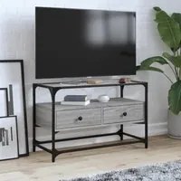 Mobile TV Piano Vetro Grigio Sonoma 80x35x51 Legno Multistrato 846062