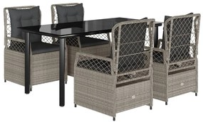Set pranzo da giardino 5pz con cuscini grigio chiaro polyrattan