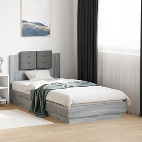 Giroletto con testiera e led grigio sonoma 90x190 cm