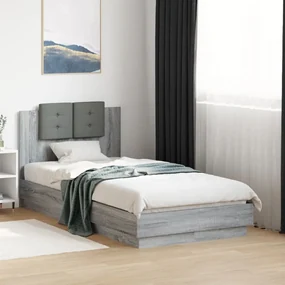 Giroletto con testiera e led grigio sonoma 90x190 cm