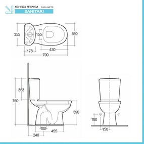 Vaso monoblocco tradizionale scarico pavimento Rak Karla con sedile