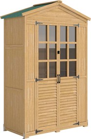 Armadio da Giardino Box Porta Attrezzi 128x57,5x197 cm con Finestre Trasparenti in Legno Marrone Chiaro...