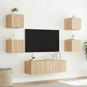 Mobili tv a muro 5pz con luci led rovere sonoma