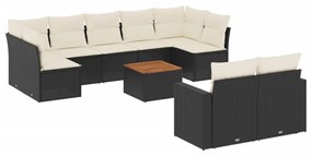 Set Divani da Giardino 10pz con Cuscini in Polyrattan Nero