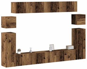 Set Mobile Tv 8 Pz Montato A Parete Legno Antico İn Truciolato /