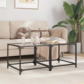 Tavolino Salotto Con Piano Vetro Trasparente 50x50x40cm Acciaio /