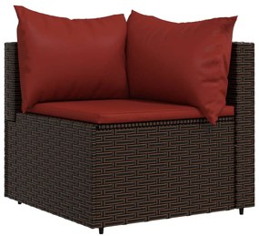 Set mobili da giardino 3 pz con cuscini in polyrattan marrone