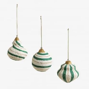 Set Di 3 Decorazioni Natalizie Fatte A Mano In Cartapesta Mogens Verde Trifoglio - Sklum