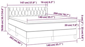 Giroletto a Molle con Materasso Grigio Chiaro 140x200cm Tessuto