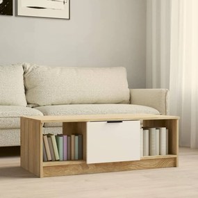 Tavolino Bianco E Rovere Sonoma 102x50x36 Cm Legno Multistrato /