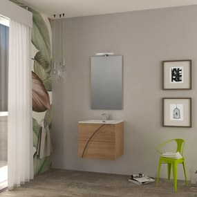 Mobile bagno sospeso Monica con lavabo in ceramica L60 x H55 x P46 cm rovere tabacco, specchio non incluso