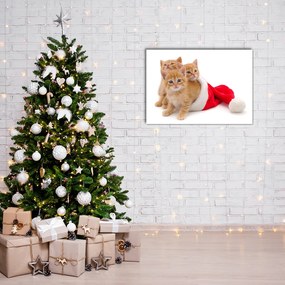 Quadro acrilico Gatti Babbo Natale 125x50 cm