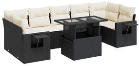 Set divani da giardino con cuscini 8 pz nero in polyrattan