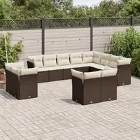 Set Divani da Giardino 12 pz con Cuscini Marrone in Polyrattan 3218533