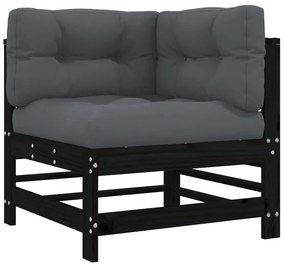 Set divani da giardino 3 pz con cuscini in legno massello nero