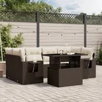 Set Divani da Giardino 7 pz con Cuscini Marrone in Polyrattan 3267763