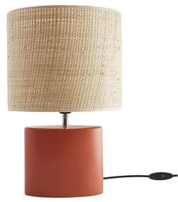 Lampada da tavolo in ceramica terracotta opaco e paralume in rafia naturale H40 m TIGA