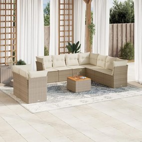 Set divani da giardino 11 pz con cuscini beige in polyrattan