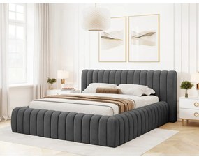 Letto matrimoniale imbottito grigio scuro con contenitore e rete inclusi 160x200 cm Carilla – ELTAP