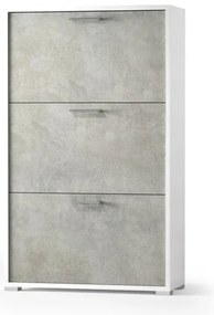 Scarpiera salvaspazio con tre ante a ribalta in legno bianco / cemento H 112 cm