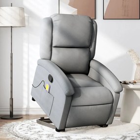 Poltrona Alzapersona Massaggi Reclinabile Grigio Chiaro Tessuto /