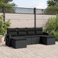 Set Divano da Giardino 6 pz con Cuscini Nero in Polyrattan 3252852